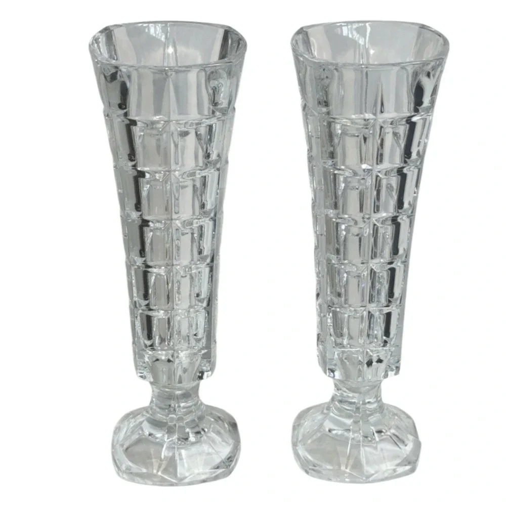 Pressed Glass Bud Vase Pair 6.75